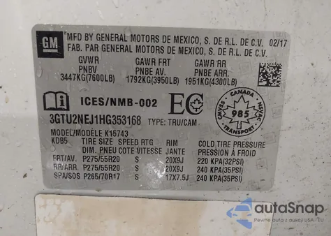 2017 GMC Sierra 1500 Slt из США, поврежденный, VIN 3GTU2NEJ1HG353168